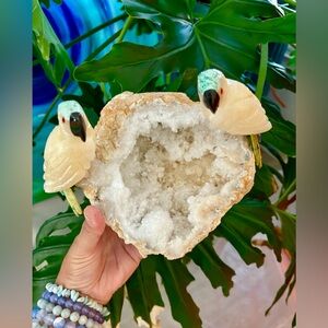 Parrots Carvings on Quartz Geode